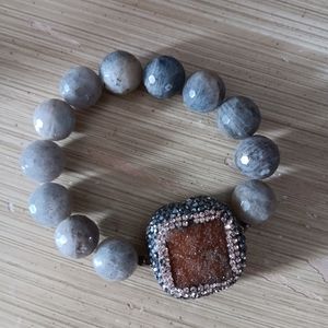 Sterling Silver Druzy Stone Beaded Bracelet